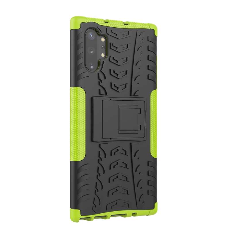For Galaxy Note 10 Plus Tire Texture TPU + PC Shockproof Case with Holder(Green)