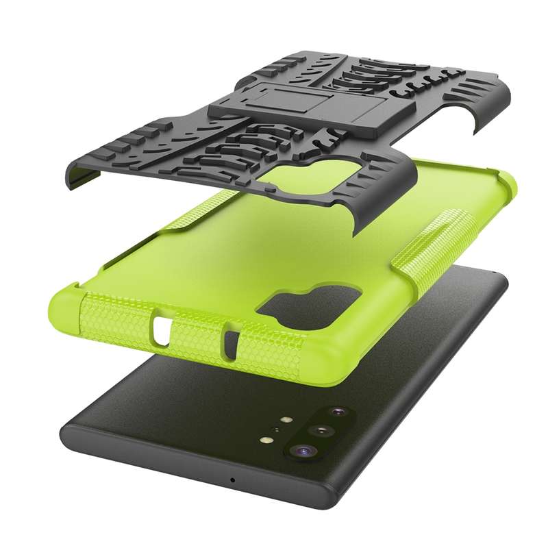 For Galaxy Note 10 Plus Tire Texture TPU + PC Shockproof Case with Holder(Green)