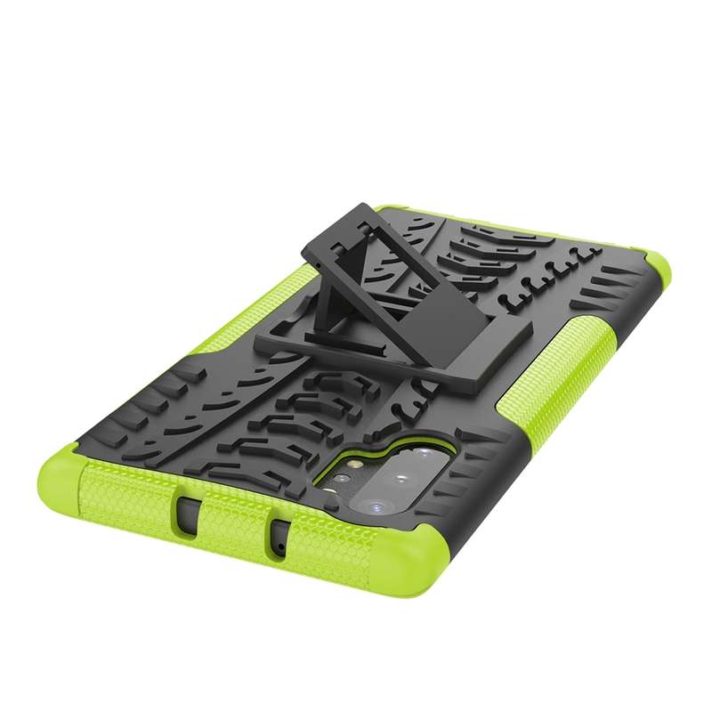 For Galaxy Note 10 Plus Tire Texture TPU + PC Shockproof Case with Holder(Green)