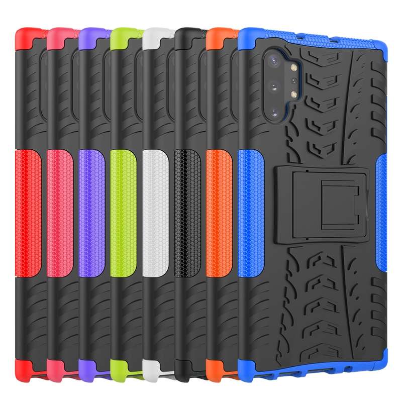 For Galaxy Note 10 Plus Tire Texture TPU + PC Shockproof Case with Holder(Green)