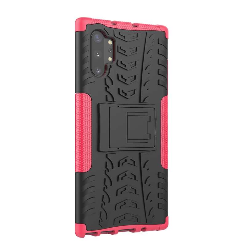 For Galaxy Note 10 Plus Tire Texture TPU + PC Shockproof Case with Holder(Green)