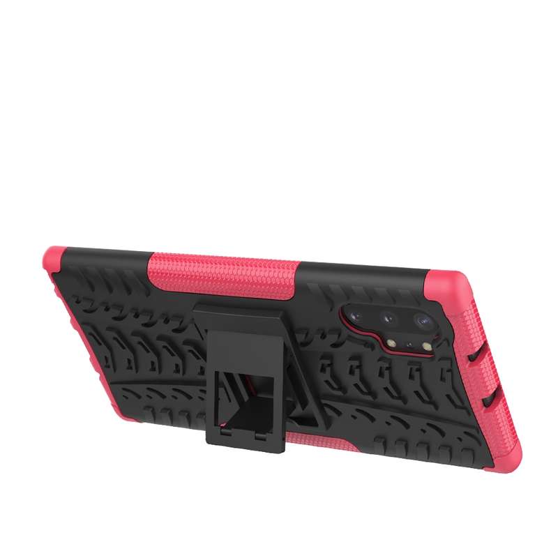 For Galaxy Note 10 Plus Tire Texture TPU + PC Shockproof Case with Holder(Green)