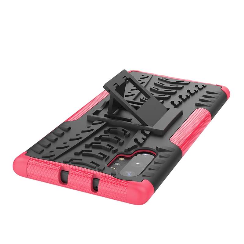For Galaxy Note 10 Plus Tire Texture TPU + PC Shockproof Case with Holder(Green)