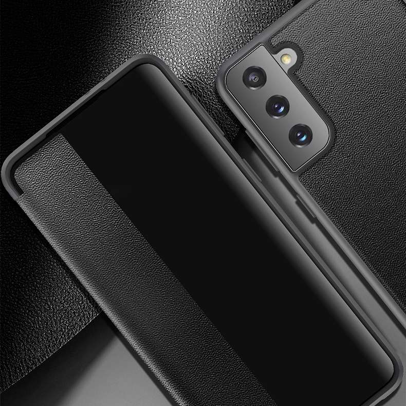 For Samsung Galaxy S21 Ultra 5G Magnetic Side Window View Shockproof Horizontal Flip Leather Case(Bl