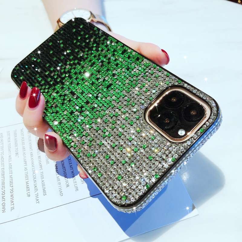 For iPhone 11 Pro Max PC + Crystal Diamond Tri-Color Gradient Protective Case(Gradient Blue)