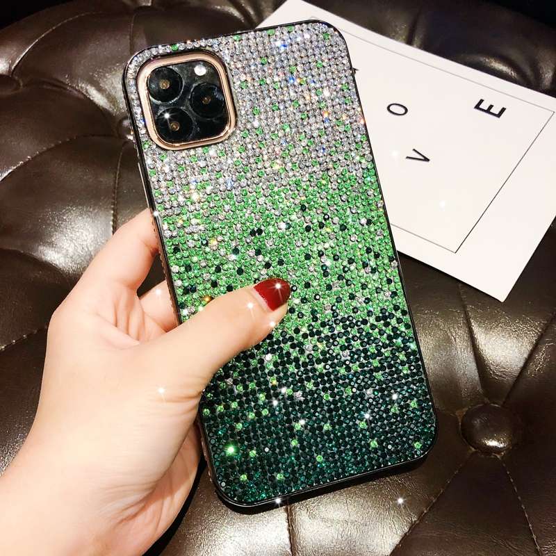 For iPhone 11 Pro Max PC + Crystal Diamond Tri-Color Gradient Protective Case(Gradient Blue)