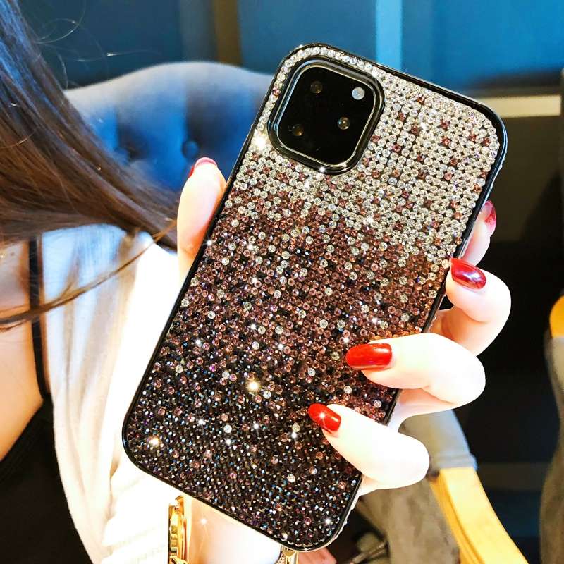 For iPhone 11 Pro Max PC + Crystal Diamond Tri-Color Gradient Protective Case(Gradient Blue)