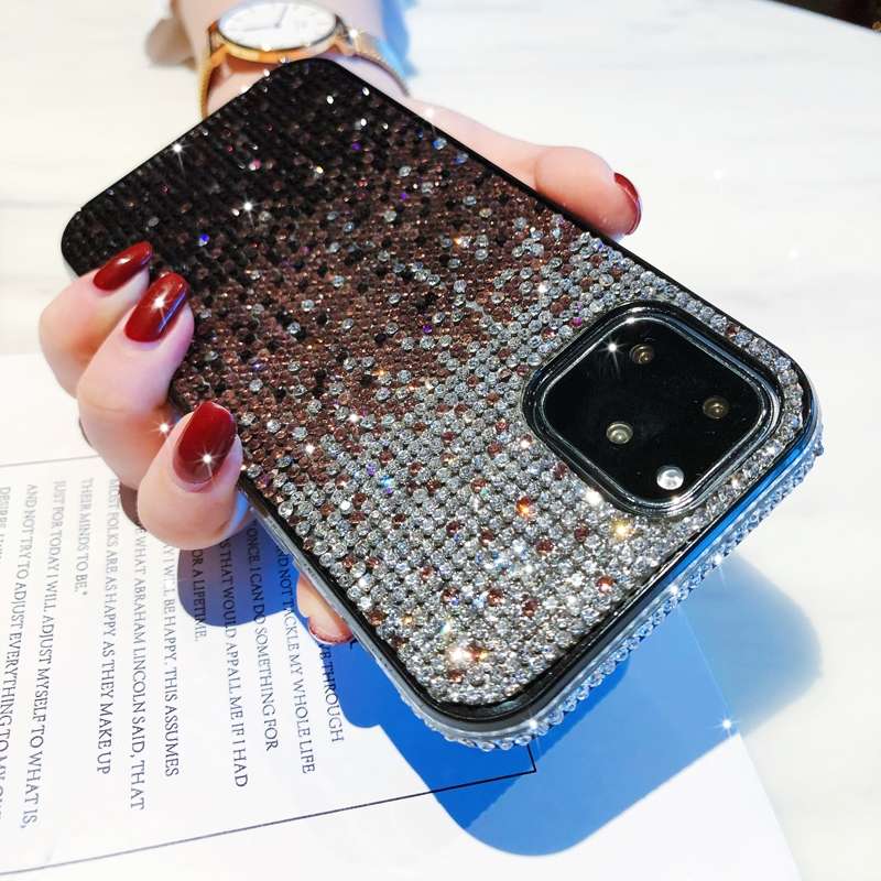 For iPhone 11 Pro Max PC + Crystal Diamond Tri-Color Gradient Protective Case(Gradient Blue)