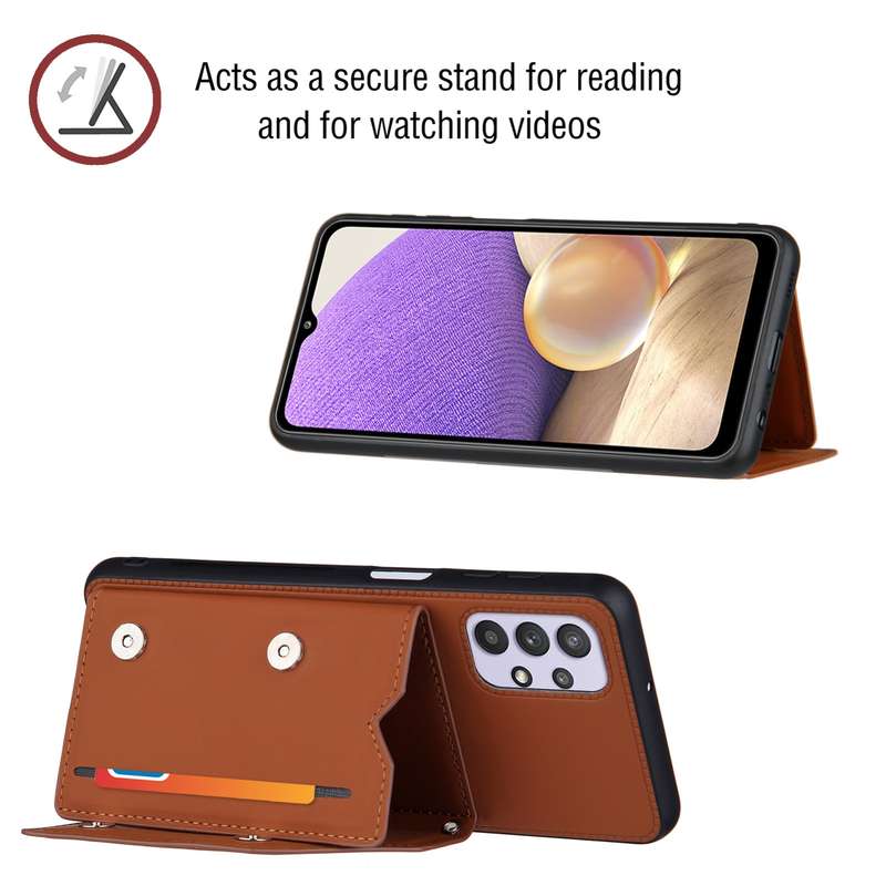For Samsung Galaxy A32 5G Skin Feel PU + TPU + PC Back Cover Shockproof Case with Card Slots & Holde