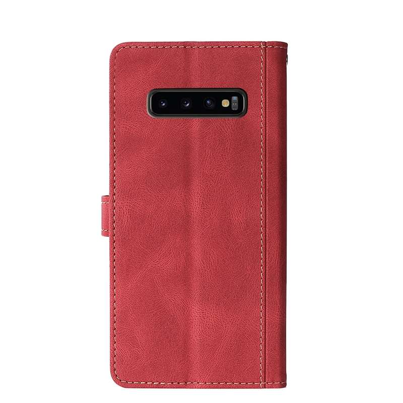 For Samsung Galaxy S10 5G Stitching Skin Feel Magnetic Buckle Horizontal Flip PU Leather Case with H