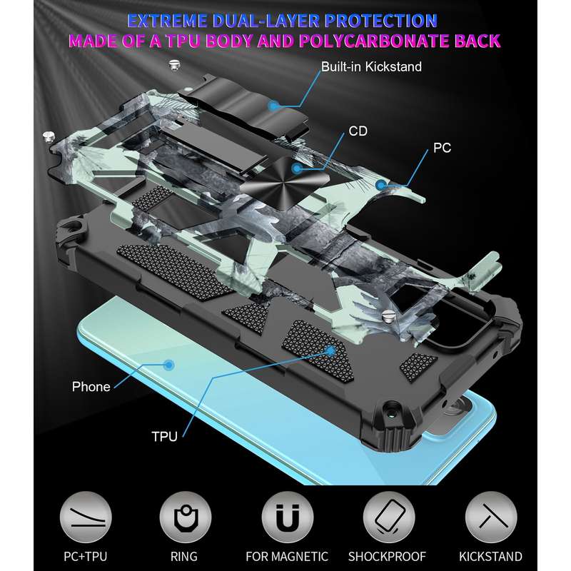 For Samsung Galaxy A71 5G Camouflage Armor Shockproof TPU + PC Magnetic Protective Case with Holder(
