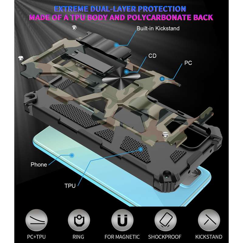 For Samsung Galaxy A71 5G Camouflage Armor Shockproof TPU + PC Magnetic Protective Case with Holder(