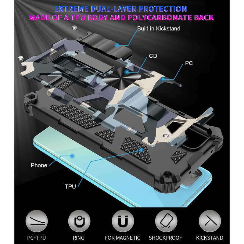 For Samsung Galaxy A71 5G Camouflage Armor Shockproof TPU + PC Magnetic Protective Case with Holder(