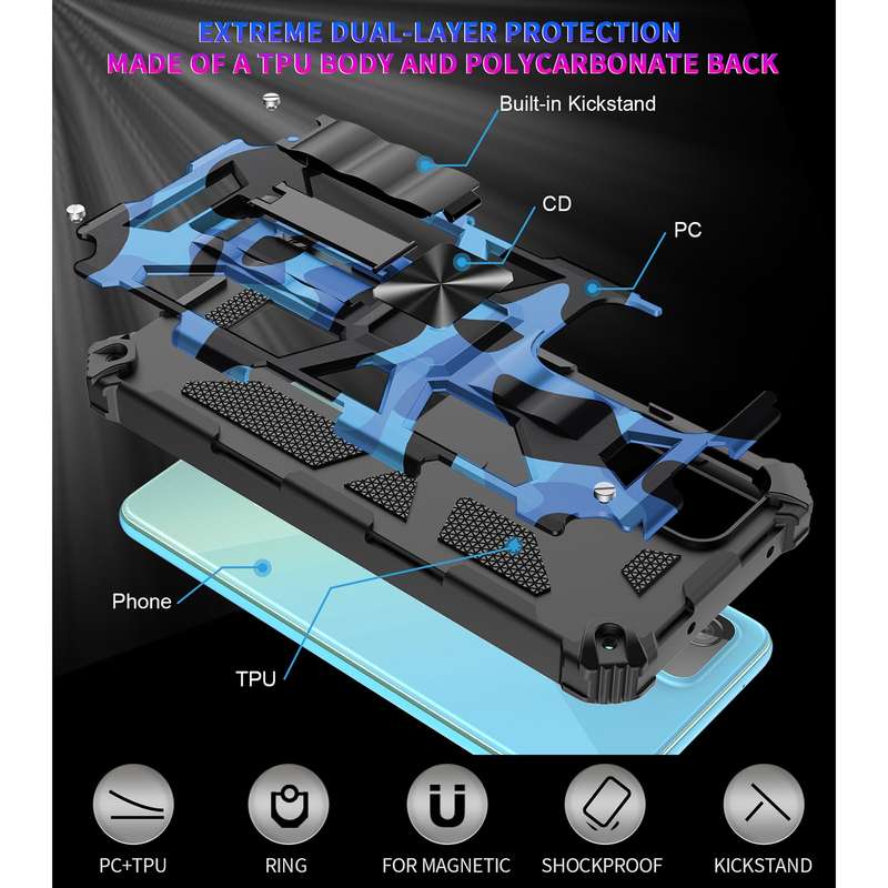 For Samsung Galaxy A71 5G Camouflage Armor Shockproof TPU + PC Magnetic Protective Case with Holder(