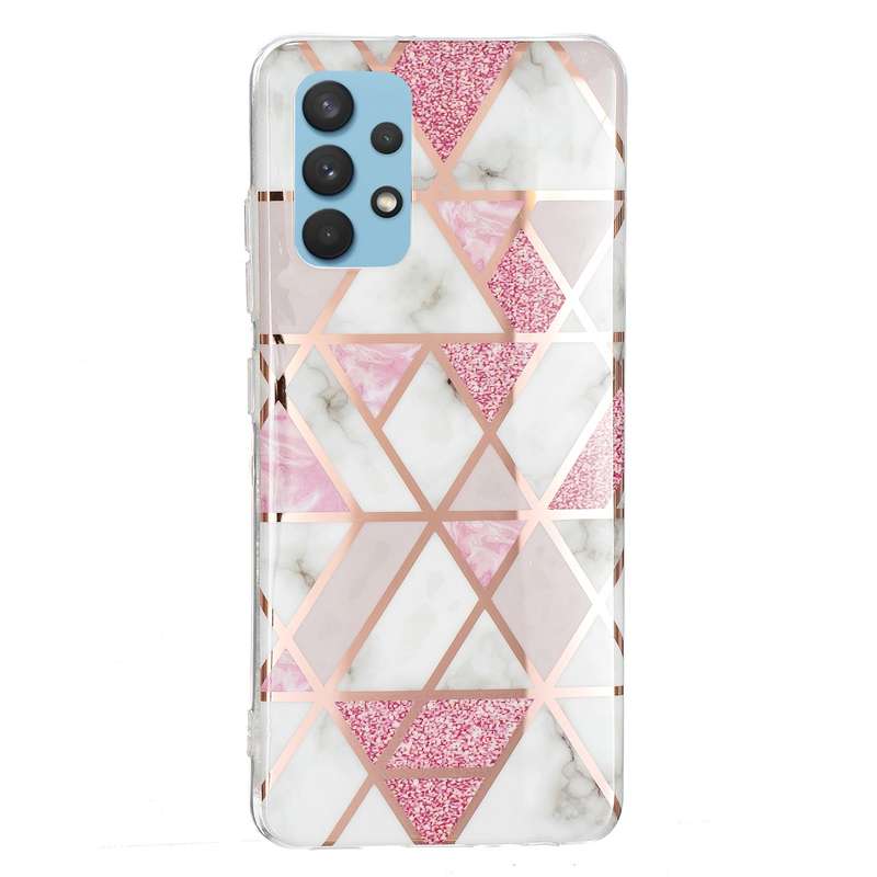 For Samsung Galaxy A32 4G Electroplating TPU Protective Case(Pink White Rhombus)