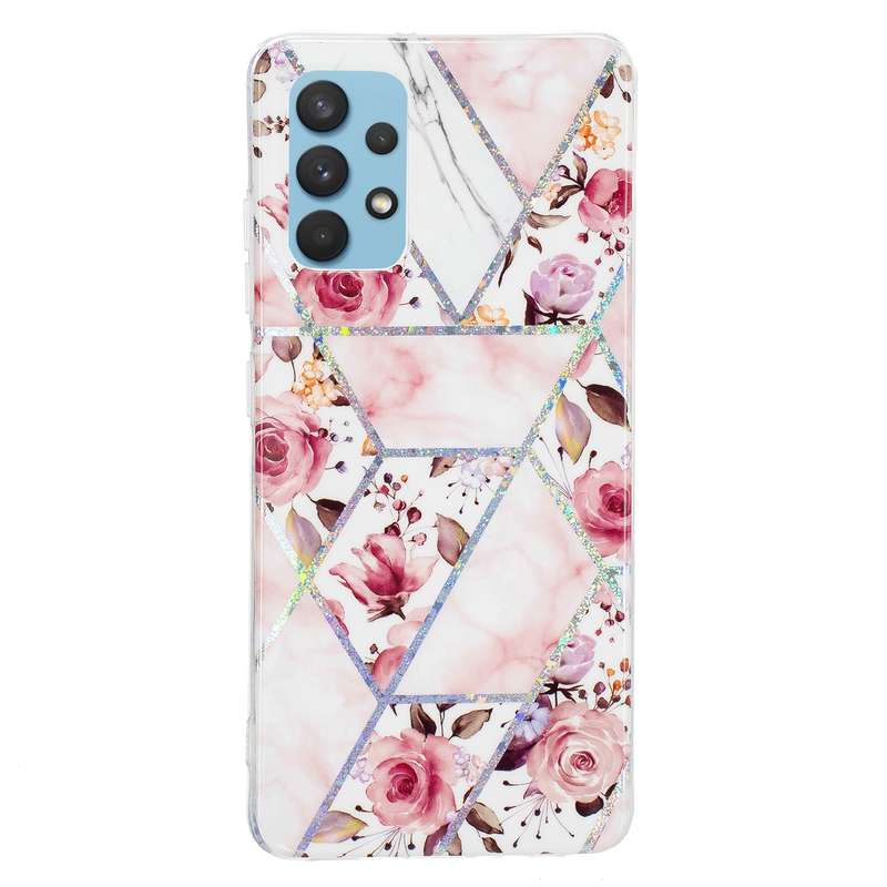 For Samsung Galaxy A32 4G Electroplating TPU Protective Case(Pink White Rhombus)