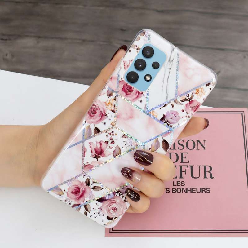 For Samsung Galaxy A32 4G Electroplating TPU Protective Case(Pink White Rhombus)
