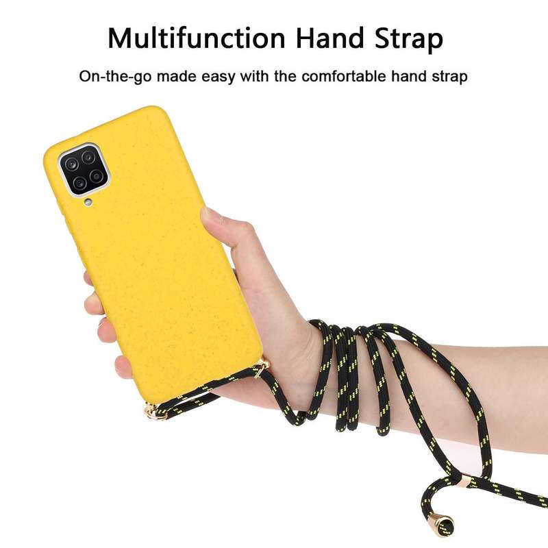 For Samsung Galaxy A12 Wheat Straw Material + TPU Protective Case with Lanyard(Black)