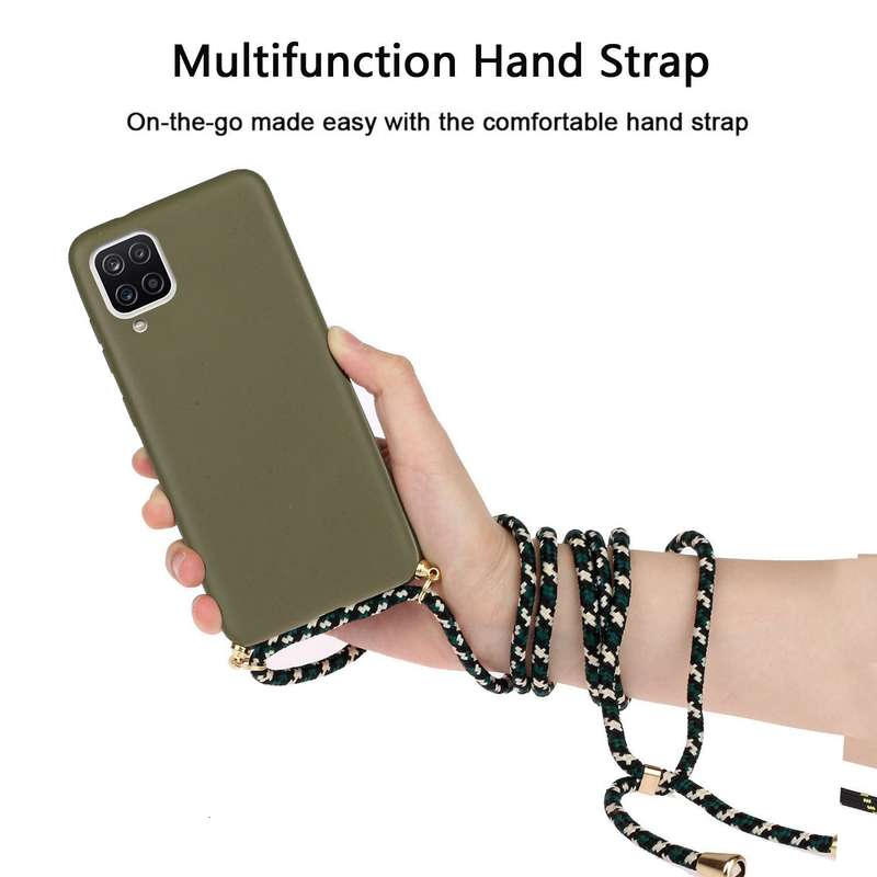 For Samsung Galaxy A12 Wheat Straw Material + TPU Protective Case with Lanyard(Black)