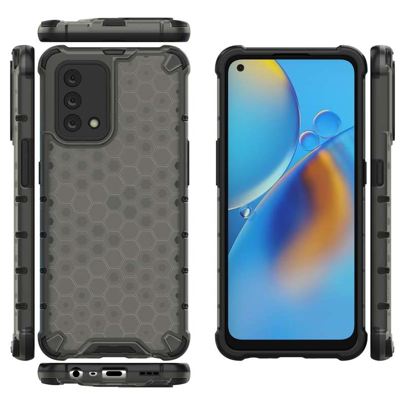 For OPPO A74 4G Shockproof Honeycomb PC + TPU Case(Black)