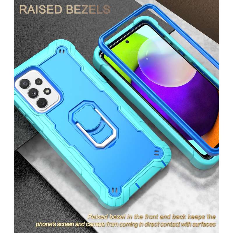 For Samsung Galaxy A52 5G / 4G PC + Rubber 3-layers Shockproof Protective Case with Rotating Holder(