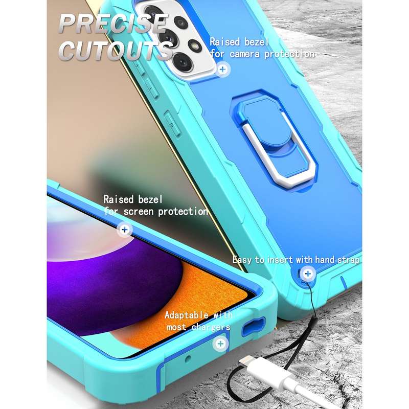 For Samsung Galaxy A52 5G / 4G PC + Rubber 3-layers Shockproof Protective Case with Rotating Holder(