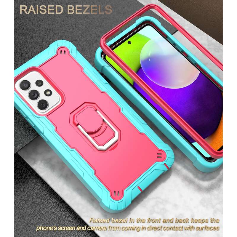 For Samsung Galaxy A52 5G / 4G PC + Rubber 3-layers Shockproof Protective Case with Rotating Holder(