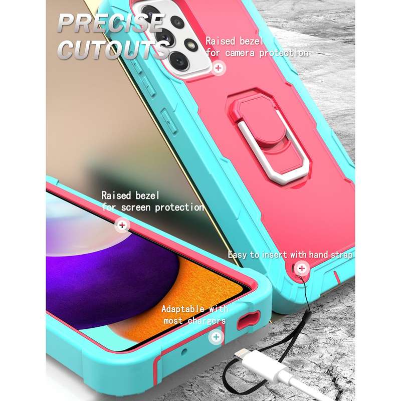 For Samsung Galaxy A52 5G / 4G PC + Rubber 3-layers Shockproof Protective Case with Rotating Holder(