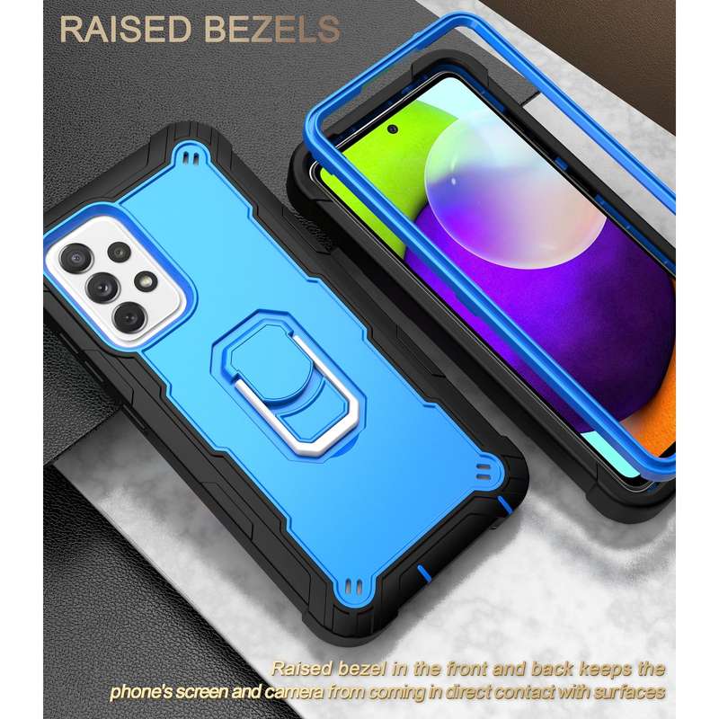 For Samsung Galaxy A52 5G / 4G PC + Rubber 3-layers Shockproof Protective Case with Rotating Holder(