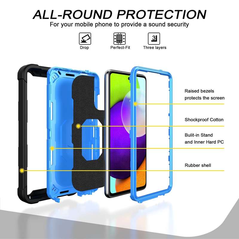 For Samsung Galaxy A52 5G / 4G PC + Rubber 3-layers Shockproof Protective Case with Rotating Holder(