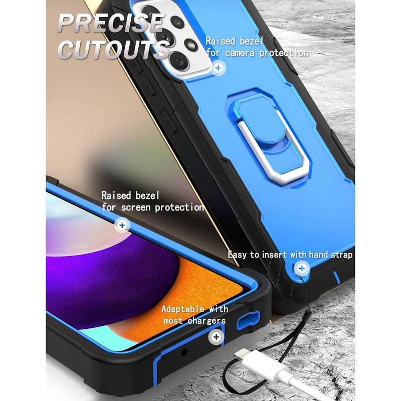 For Samsung Galaxy A52 5G / 4G PC + Rubber 3-layers Shockproof Protective Case with Rotating Holder(