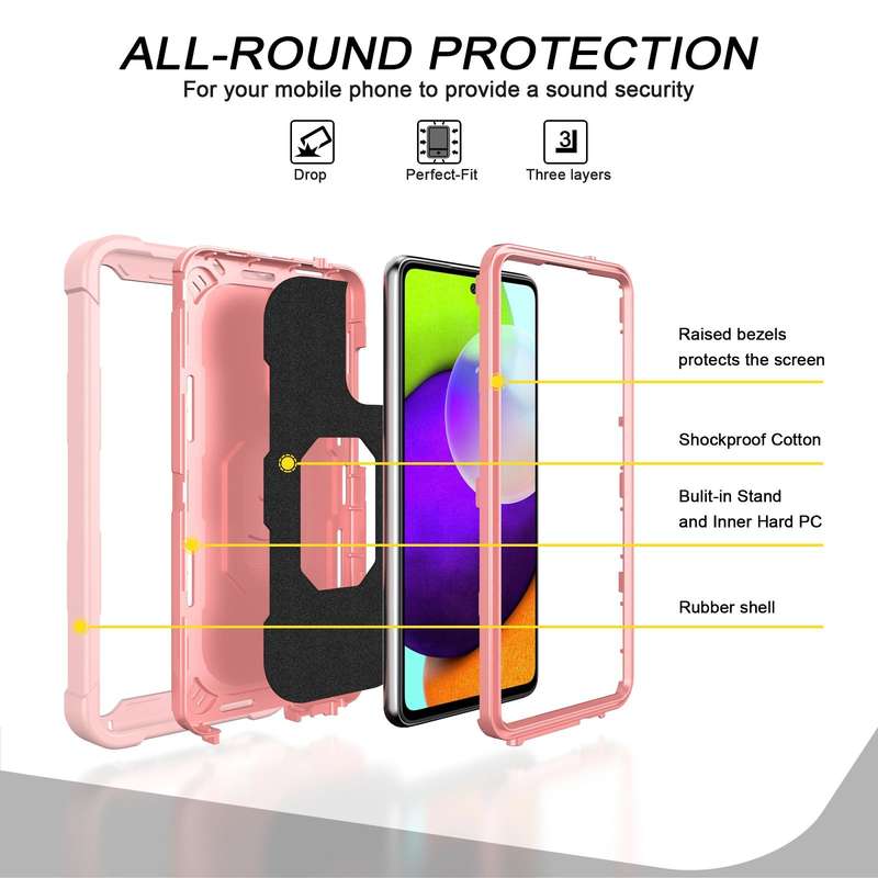 For Samsung Galaxy A52 5G / 4G PC + Rubber 3-layers Shockproof Protective Case with Rotating Holder(
