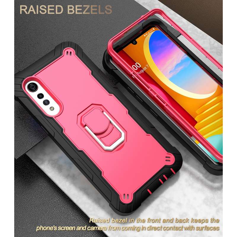 For LG Velvet PC + Rubber 3-layers Shockproof Protective Case with Rotating Holder(Black + Blue)