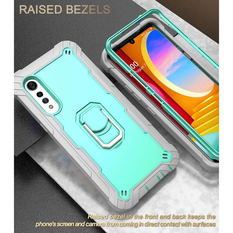 For LG Velvet PC + Rubber 3-layers Shockproof Protective Case with Rotating Holder(Black + Blue)