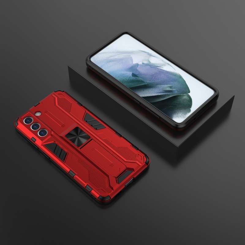 For Samsung Galaxy S21 FE Supersonic PC + TPU Shock-proof Case with Holder(Black)