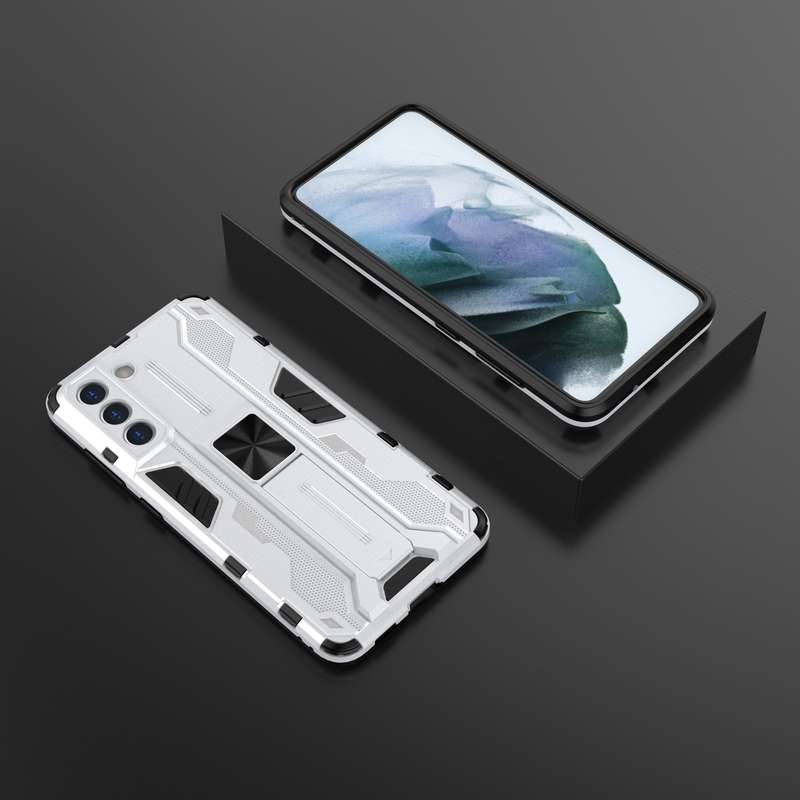 For Samsung Galaxy S21 FE Supersonic PC + TPU Shock-proof Case with Holder(Black)