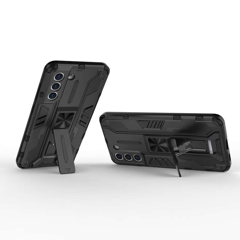 For Samsung Galaxy S21 FE Supersonic PC + TPU Shock-proof Case with Holder(Black)