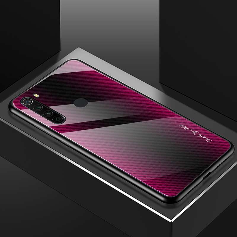 For Xiaomi Redmi Note 8 Carbon Fiber Texture Gradient Color Glass Case(Red)