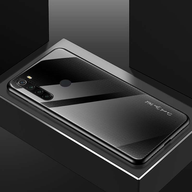 For Xiaomi Redmi Note 8 Carbon Fiber Texture Gradient Color Glass Case(Red)