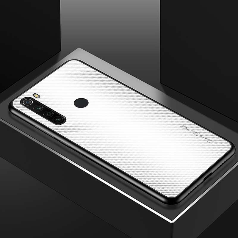 For Xiaomi Redmi Note 8 Carbon Fiber Texture Gradient Color Glass Case(Red)