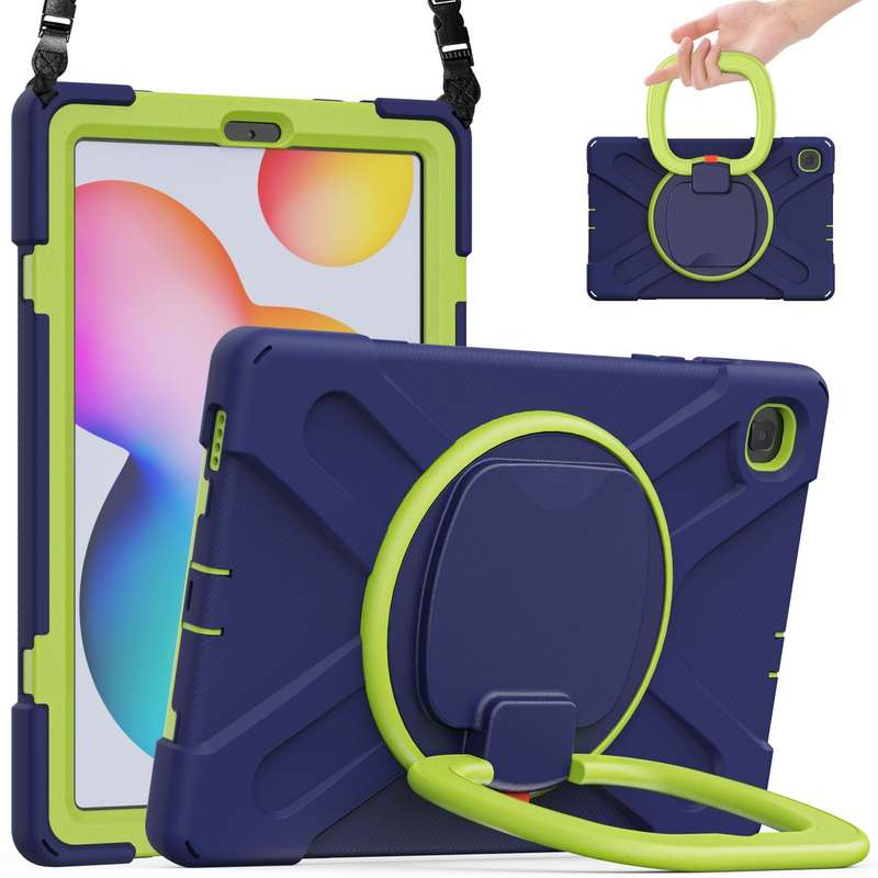 For Samsung Galaxy Tab S6 Lite P610 Silicone + PC Protective Case with Holder & Shoulder Strap(Black