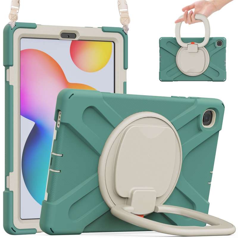 For Samsung Galaxy Tab S6 Lite P610 Silicone + PC Protective Case with Holder & Shoulder Strap(Black
