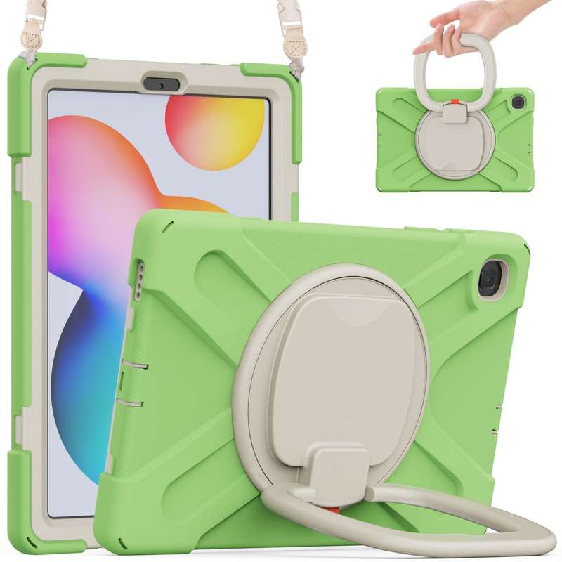 For Samsung Galaxy Tab S6 Lite P610 Silicone + PC Protective Case with Holder & Shoulder Strap(Black