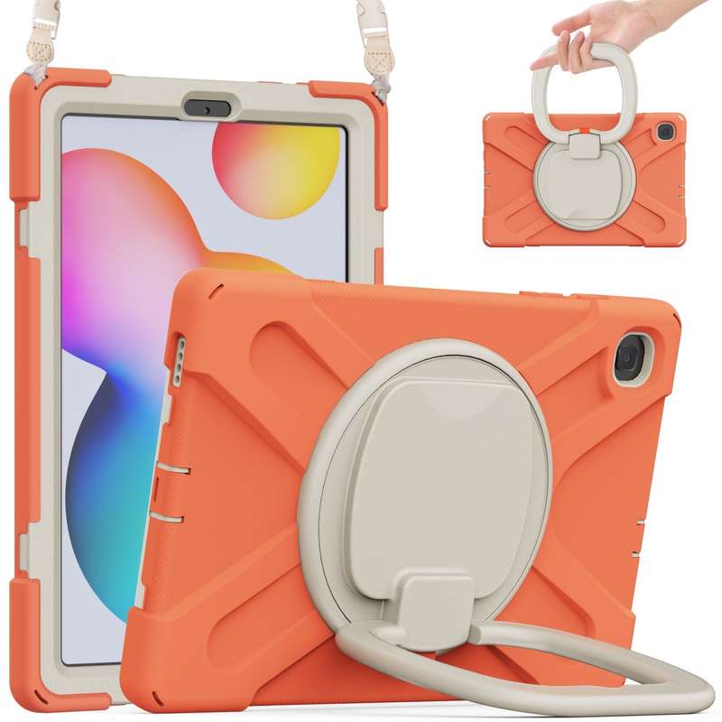 For Samsung Galaxy Tab S6 Lite P610 Silicone + PC Protective Case with Holder & Shoulder Strap(Black