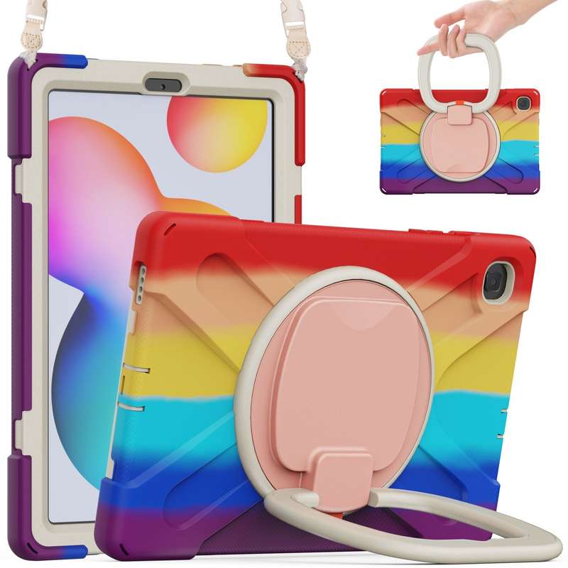 For Samsung Galaxy Tab S6 Lite P610 Silicone + PC Protective Case with Holder & Shoulder Strap(Black