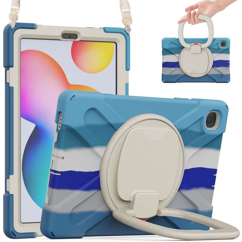 For Samsung Galaxy Tab S6 Lite P610 Silicone + PC Protective Case with Holder & Shoulder Strap(Black