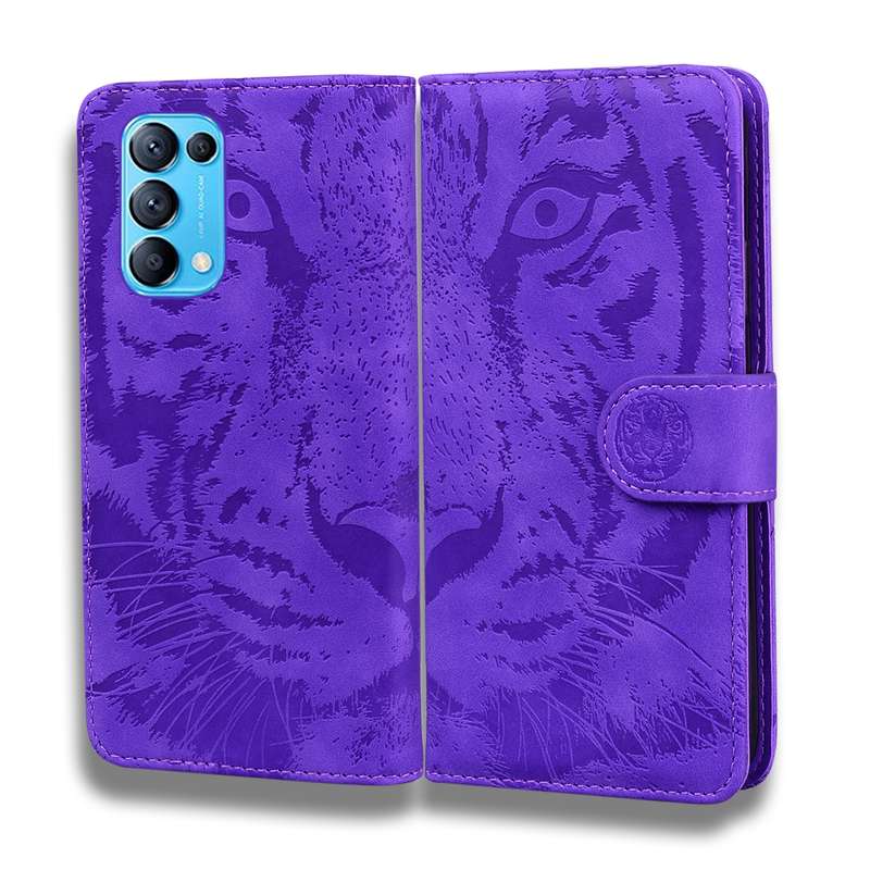 For OPPO Reno 5 4G / Reno 5 5G Tiger Embossing Pattern Horizontal Flip Leather Case with Holder & Ca