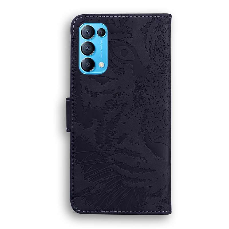 For OPPO Reno 5 4G / Reno 5 5G Tiger Embossing Pattern Horizontal Flip Leather Case with Holder & Ca