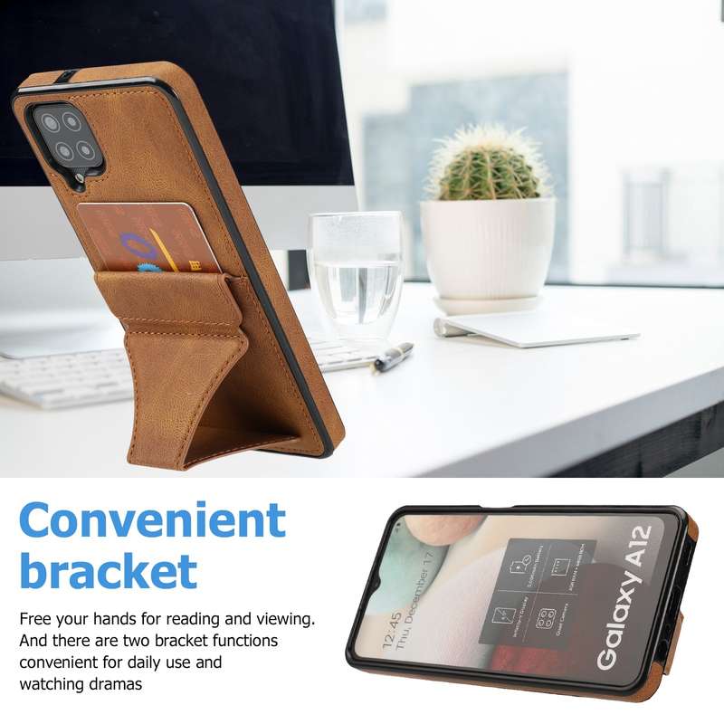 For Samsung Galaxy A12 Ultra-thin Shockproof Protective Case with Holder(Brown)