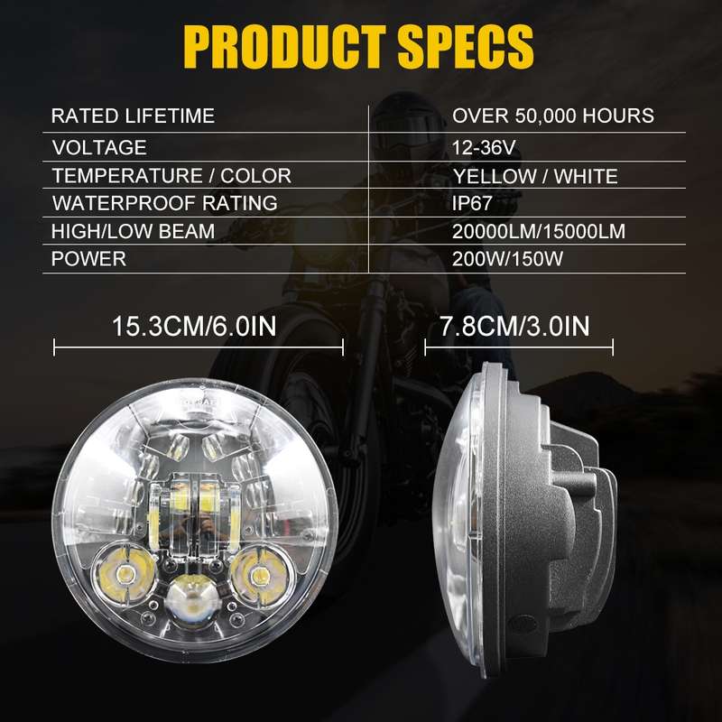 DC9-30V / 6000K / 3000K / 20000LM 5.75 inch Motorcycle Gradient Headlight